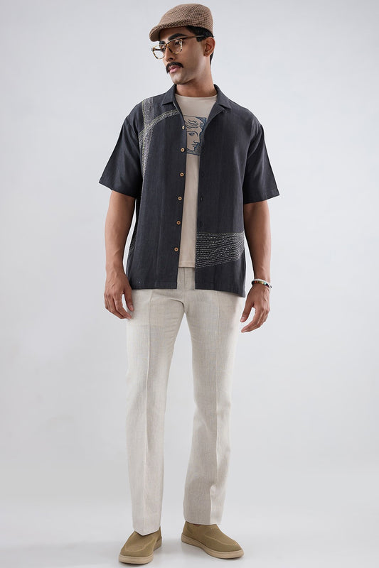 Kantha Black Embroidered Shirt