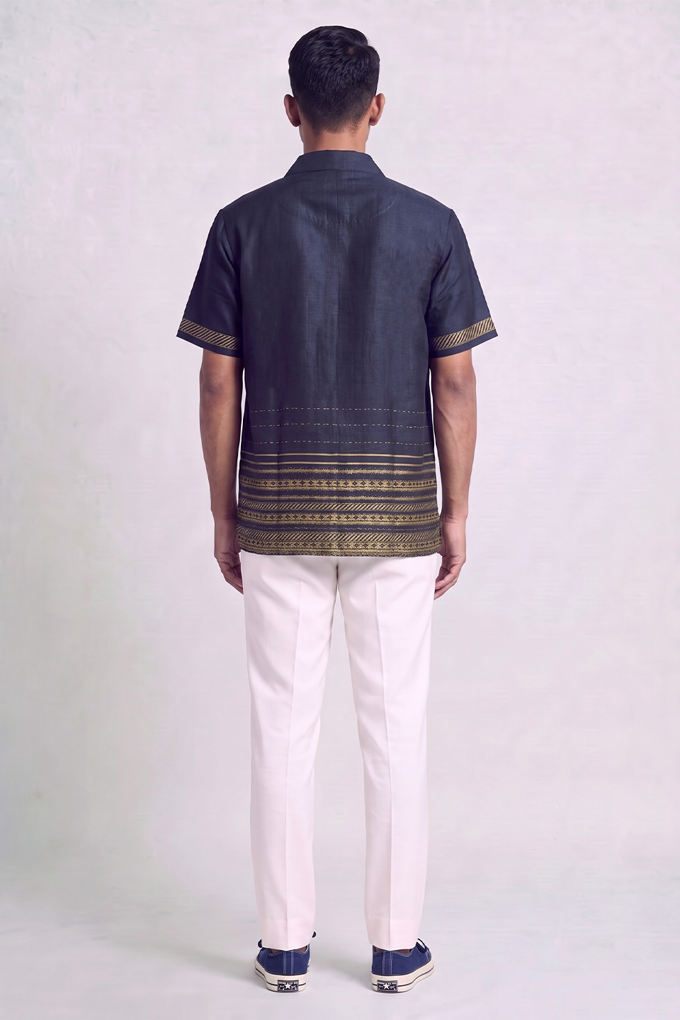 Blue Heritage Silk Cuban Collar Shirt
