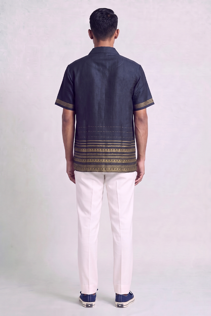 Blue Heritage Silk Cuban Collar Shirt
