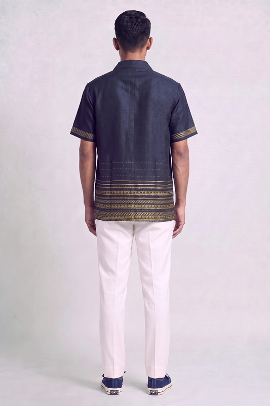 Blue Heritage Silk Cuban Collar Shirt