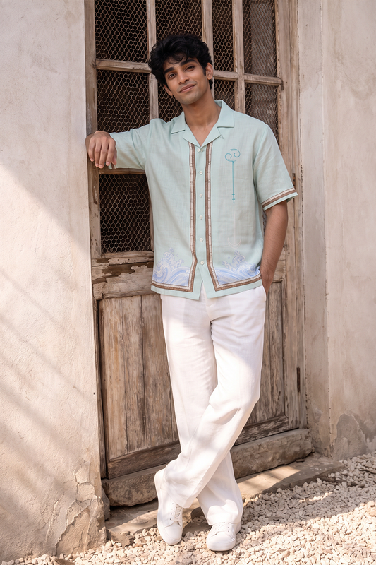Green Cancer Cuban Collar Shirt