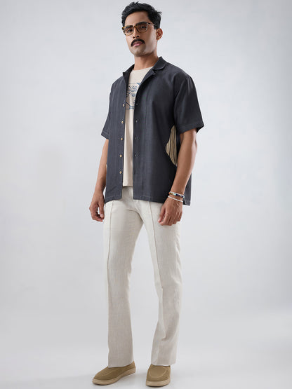 Black Denim Asymmetric Patchwork Shirt