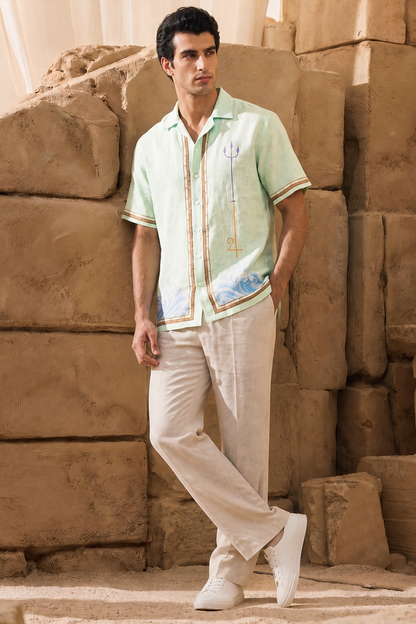 Green Pisces Cuban Collar Shirt