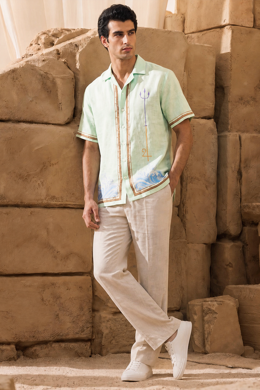 Green Pisces Cuban Collar Shirt