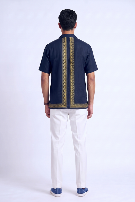 Blue Regal Silk Cuban Collar Shirt