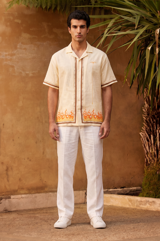 Yellow Aries Cuban Collar Shirt