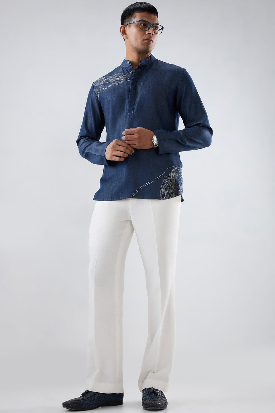 Kantha Blue Embroidered Kurta Shirt