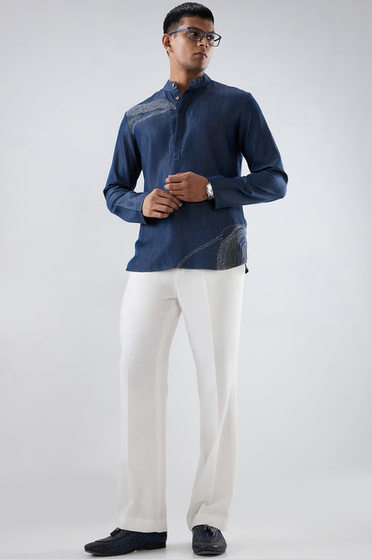 Kantha Blue Embroidered Kurta Shirt