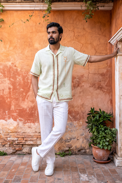 Green Gemini Cuban Collar Shirt