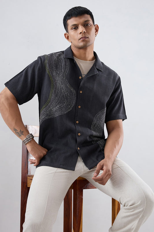 Kantha Black Embroidered Shirt