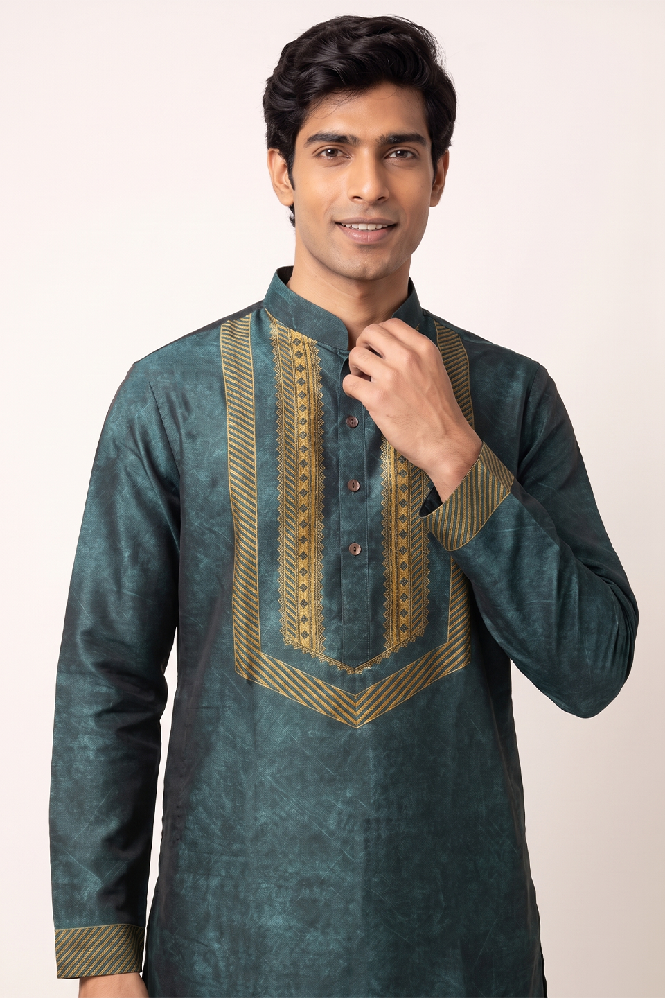 Teal Ornate Silk Kurta