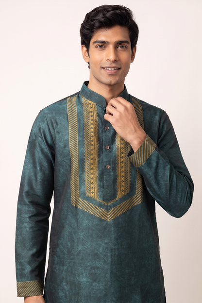 Teal Ornate Silk Kurta