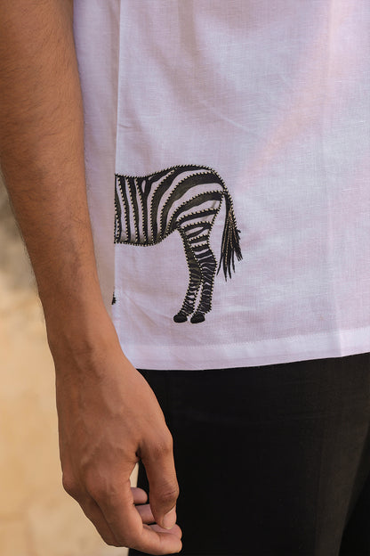 Ivory Embroidered Cuban Collar Shirt Zebra
