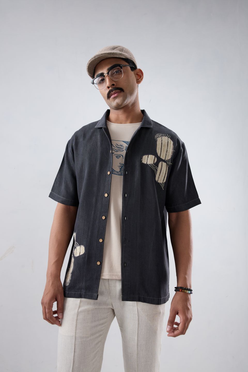 Black Denim Vintage Patchwork Shirt