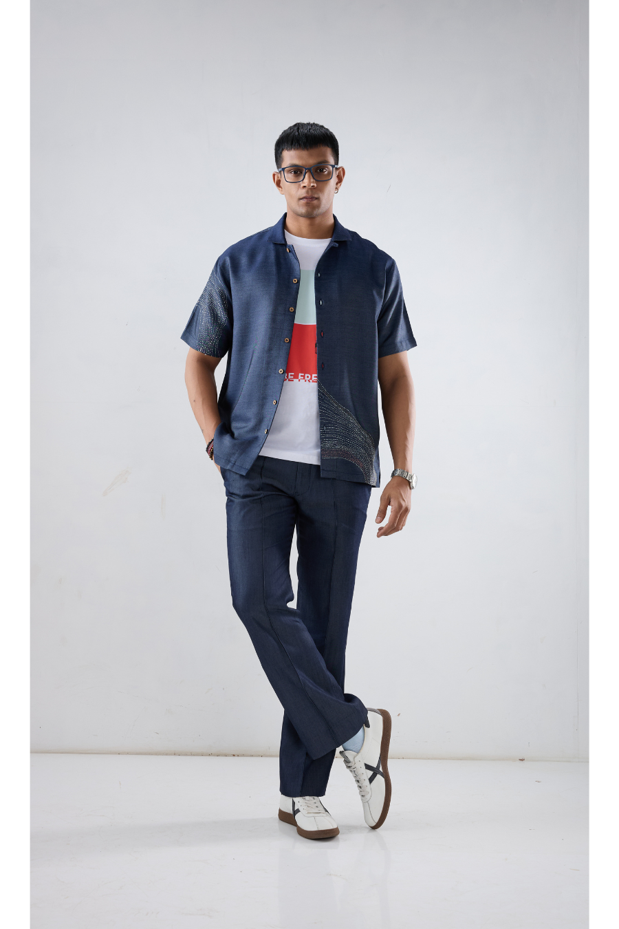 Kantha Blue Embroidered Shirt
