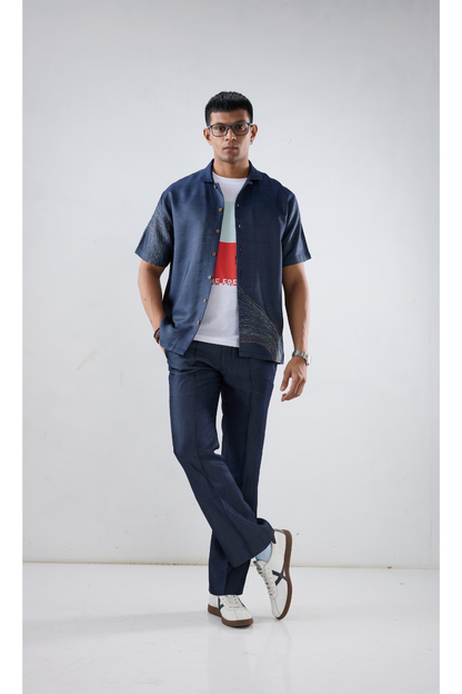 Kantha Blue Embroidered Shirt
