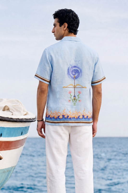 Blue Sagittarius Cuban Collar Shirt
