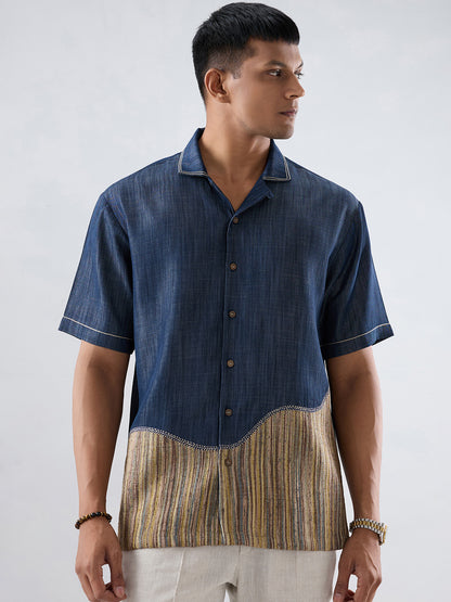 Dark Blue Denim Urban Patchwork Shirt