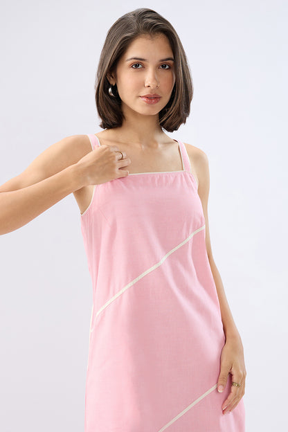 Pink Square neck sleeveless column dress