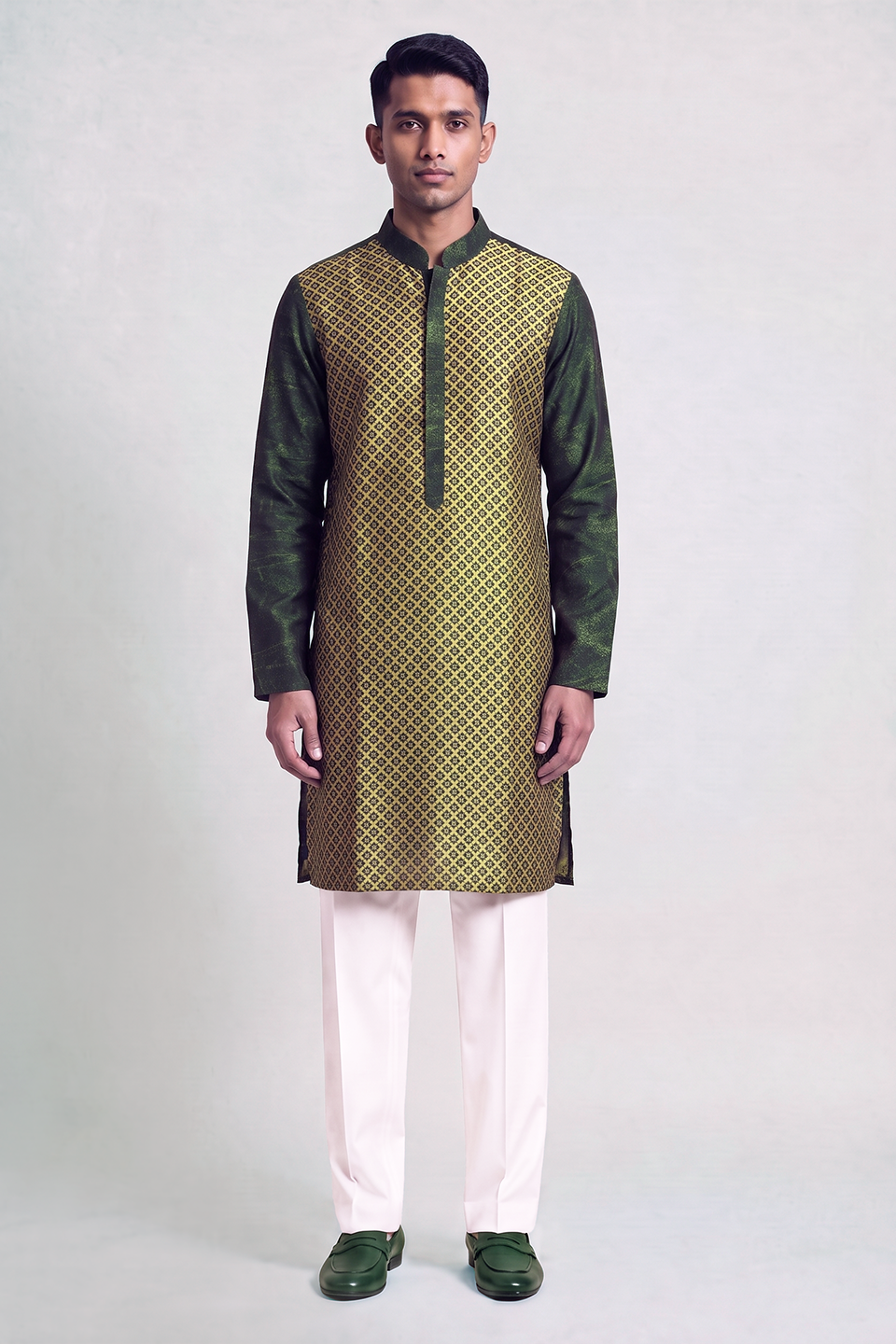 Olive Green Mosiac Silk Kurta