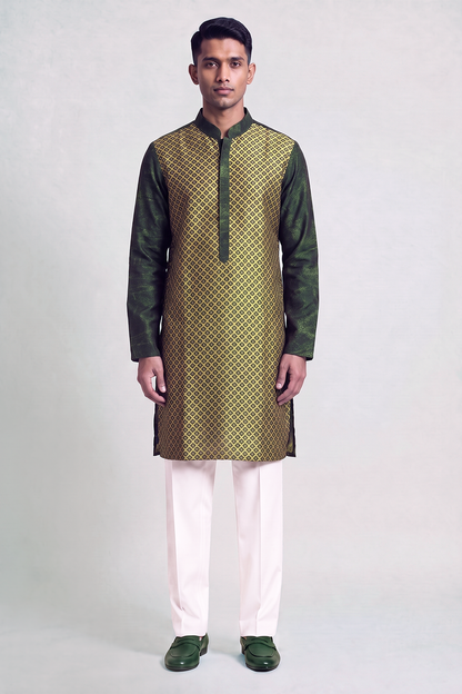 Olive Green Mosiac Silk Kurta
