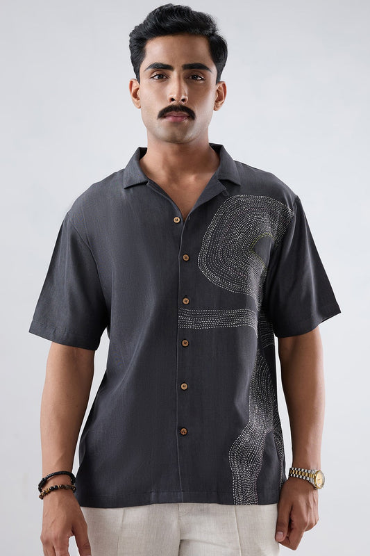 Kantha Black Embroidered Shirt