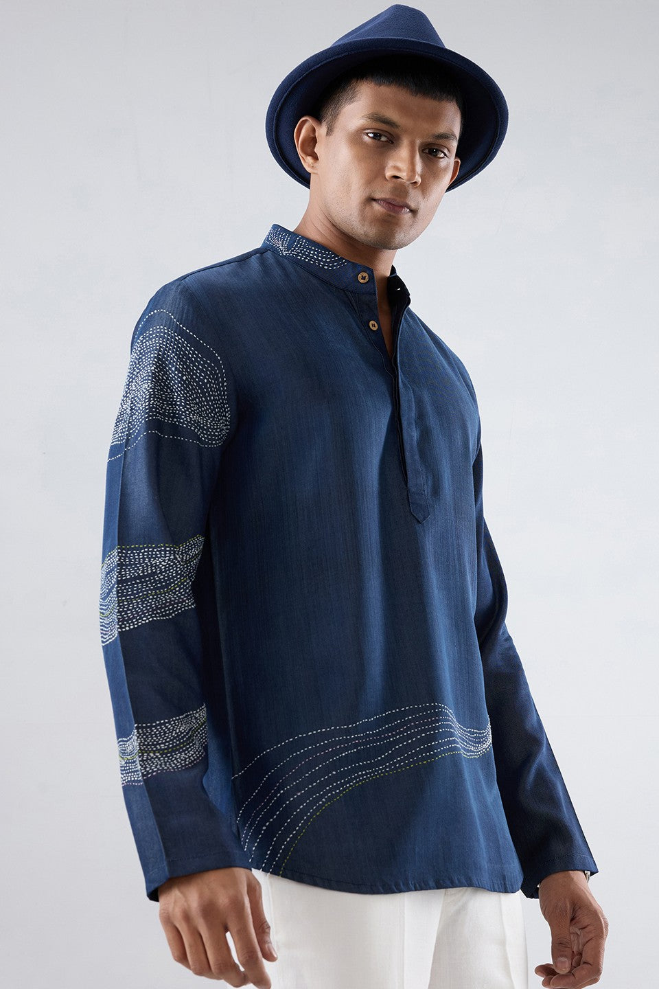 Kantha Blue Embroidered Kurta Shirt