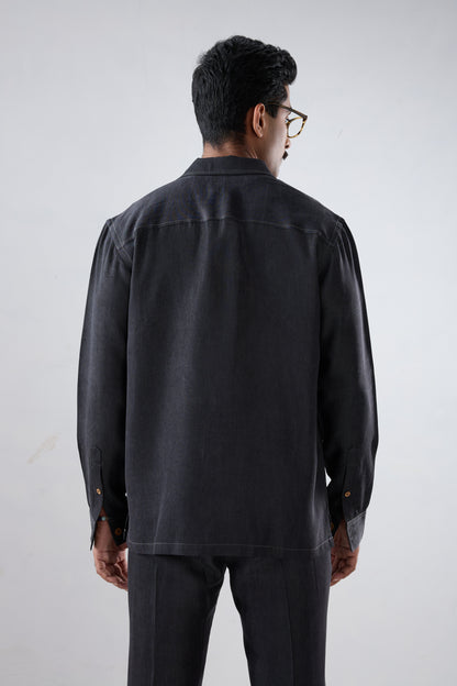 Black Denim Kantha Patchwork Shacket