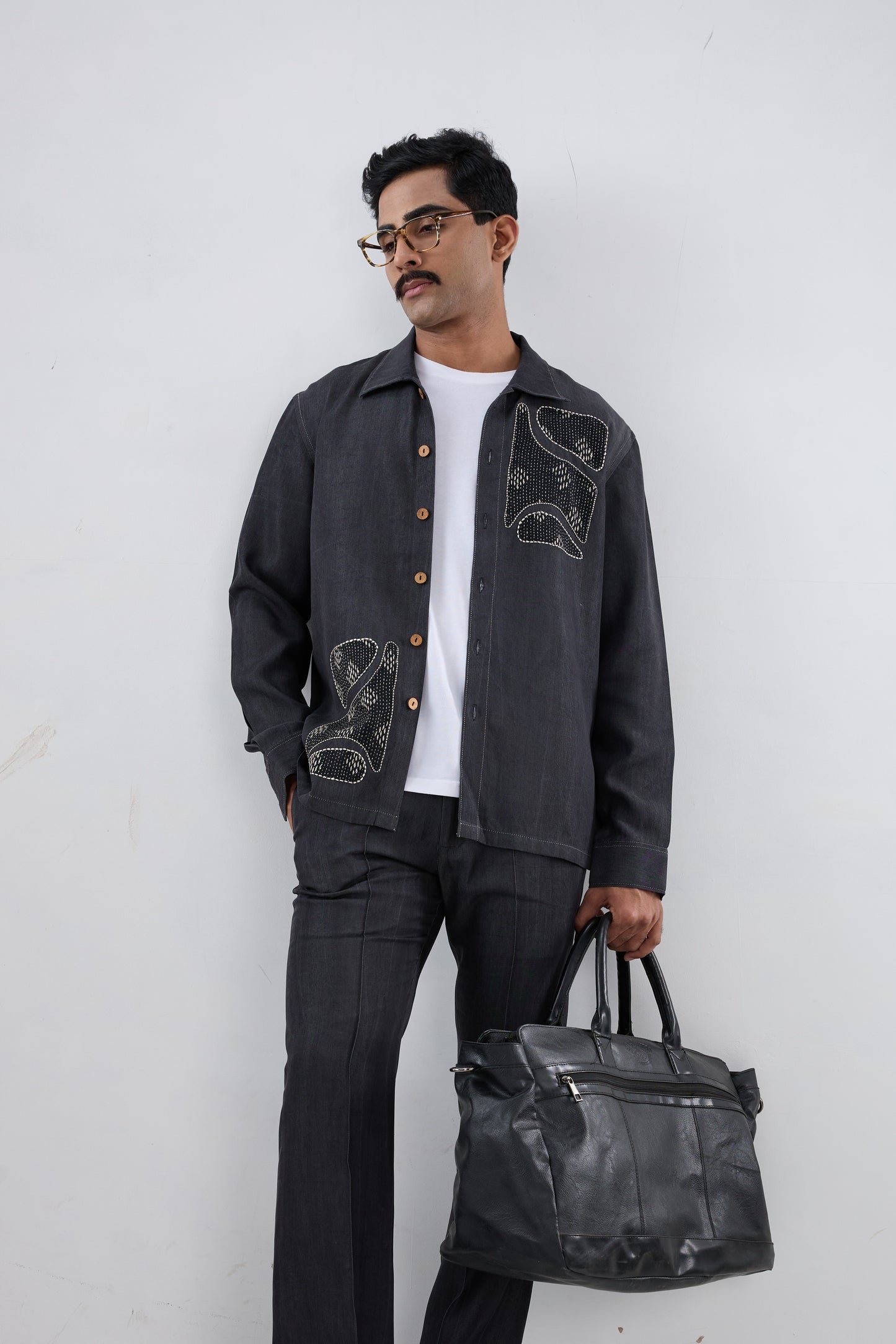 Black Denim Kantha Patchwork Shacket