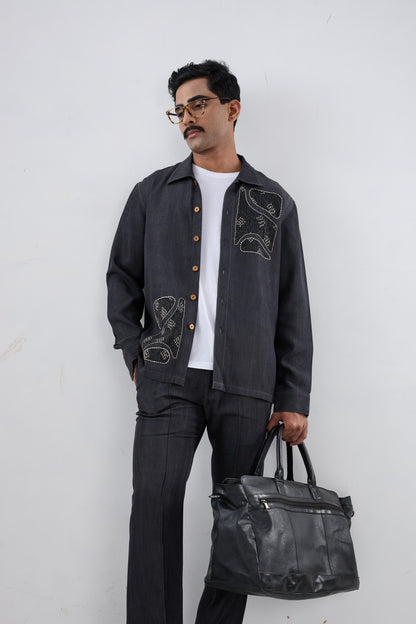 Black Denim Kantha Patchwork Shacket