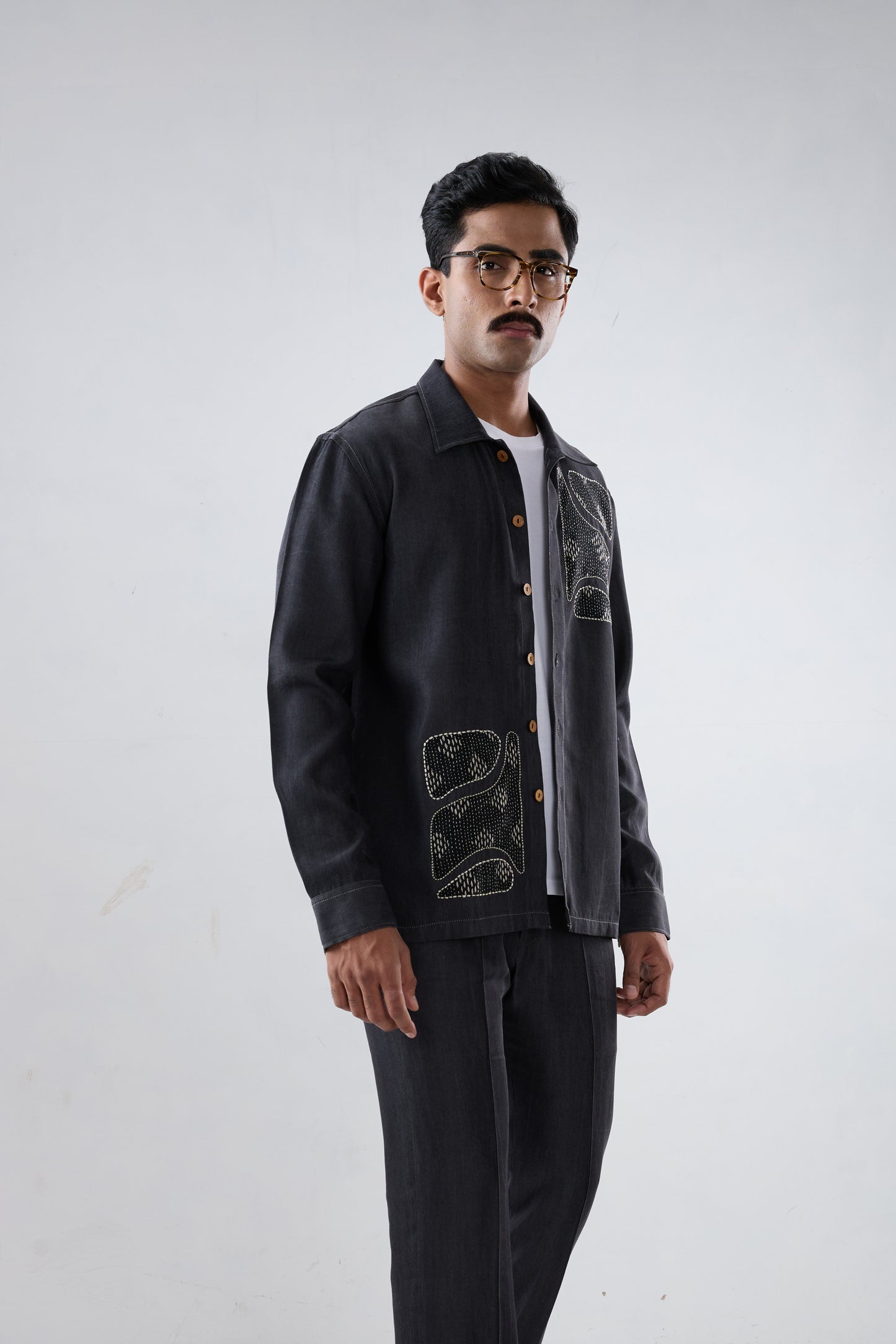 Black Denim Kantha Patchwork Shacket