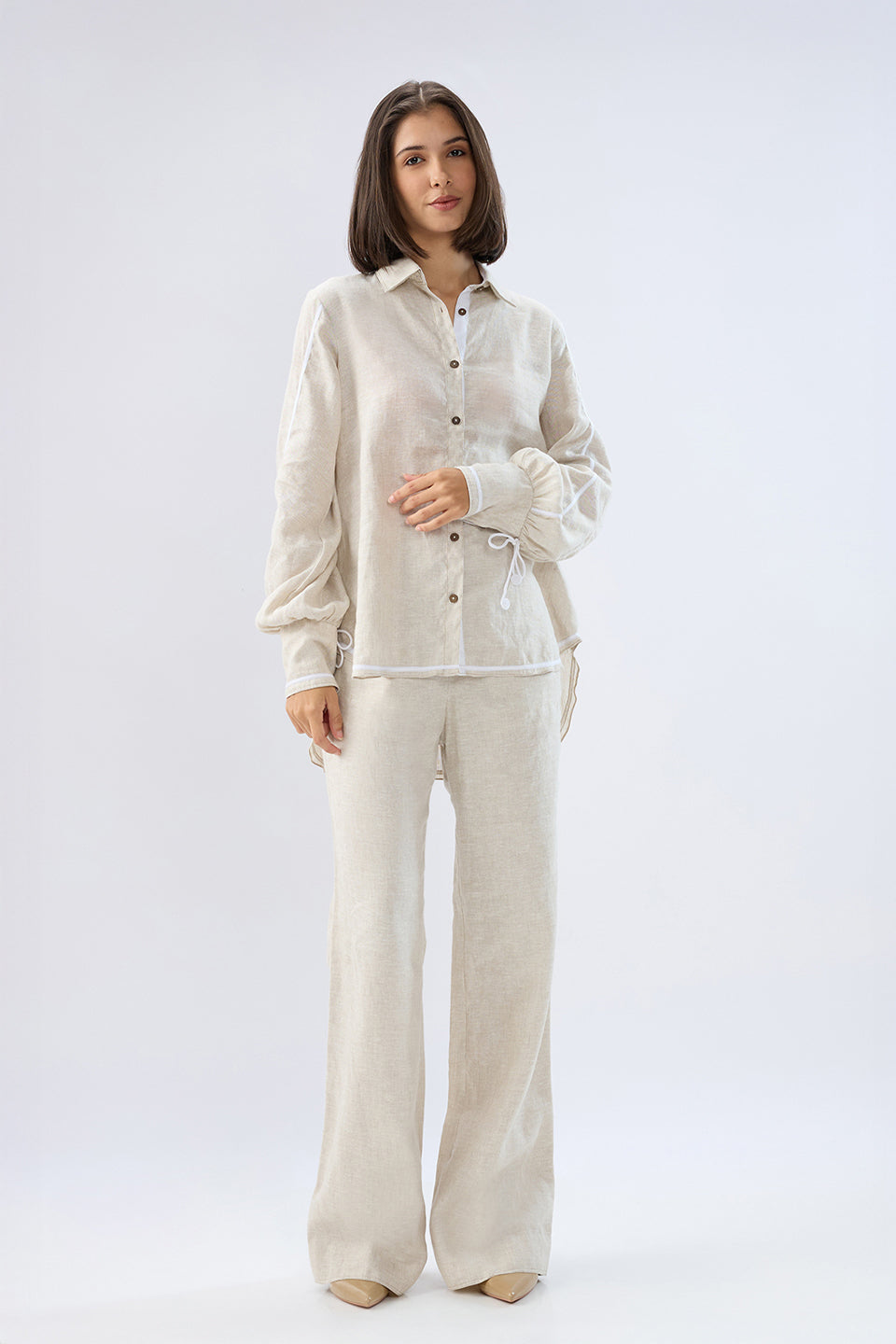 Beige Shirt style co-ord set