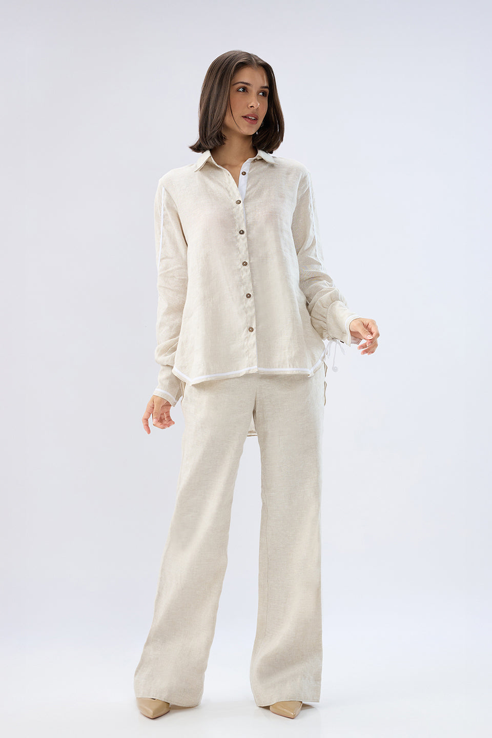 Beige Shirt style co-ord set