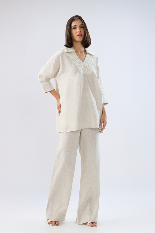 Beige V-neck co-ord set