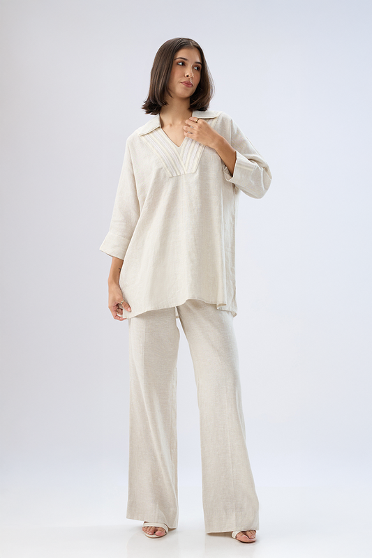 Beige V-neck co-ord set