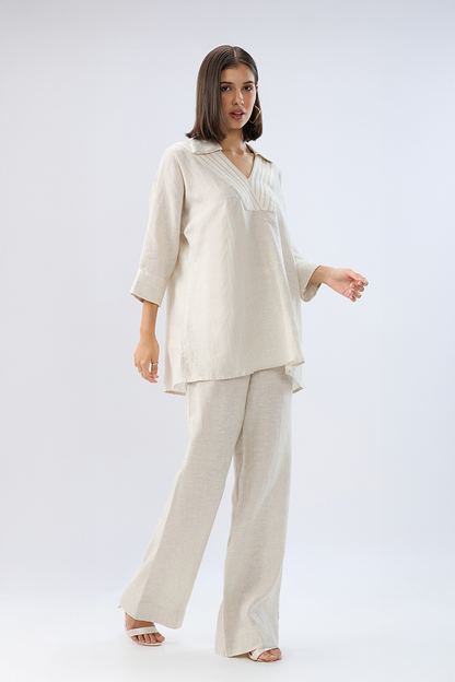 Beige V-neck co-ord set