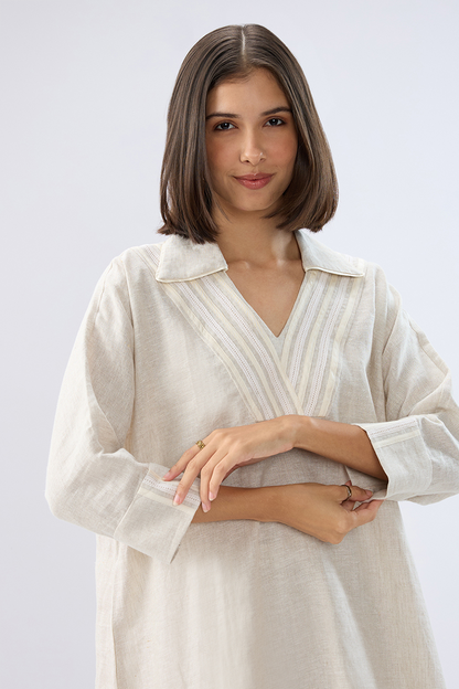 Beige V-neck co-ord set