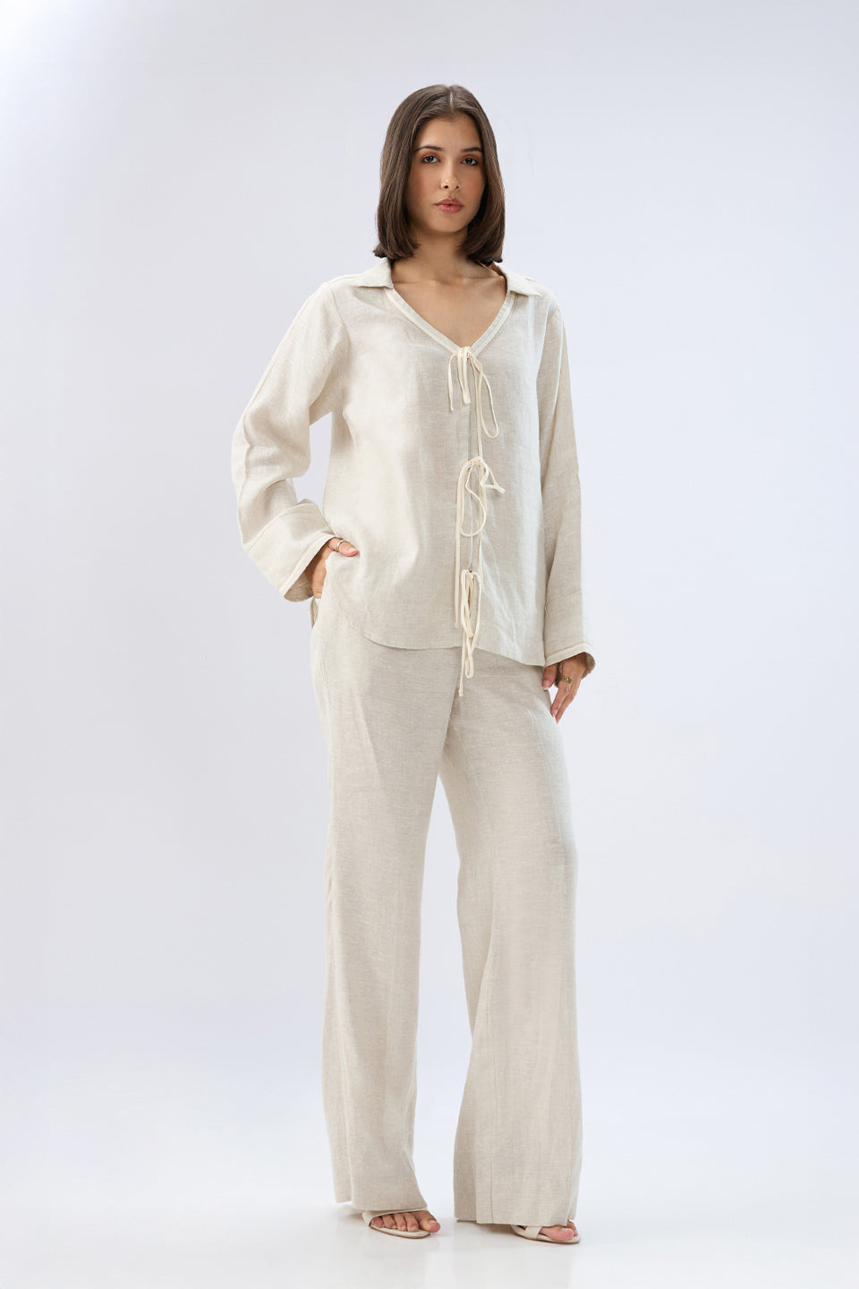 Beige Tie-up co-ord set