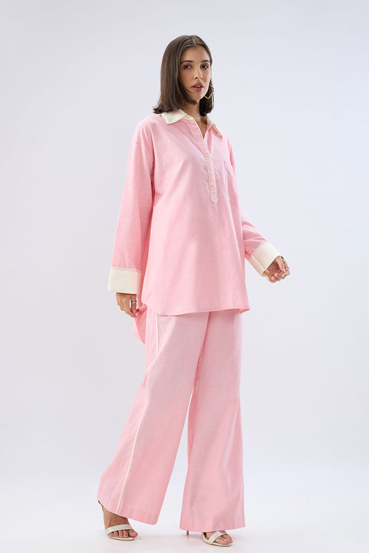 Pink Kurta shirt style co-ord set