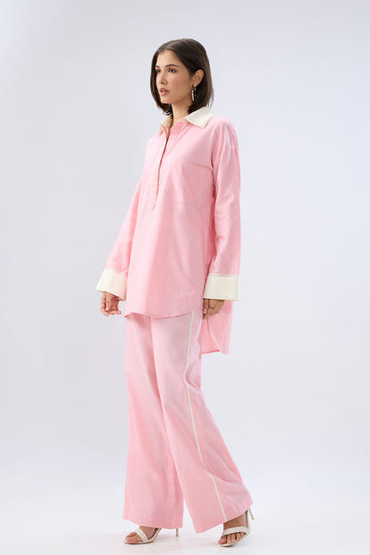 Pink Kurta shirt style co-ord set