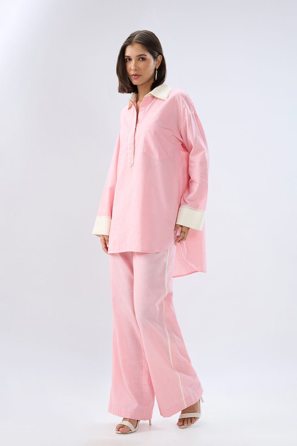 Pink Kurta shirt style co-ord set