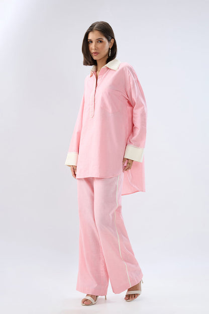 Pink Kurta shirt style co-ord set