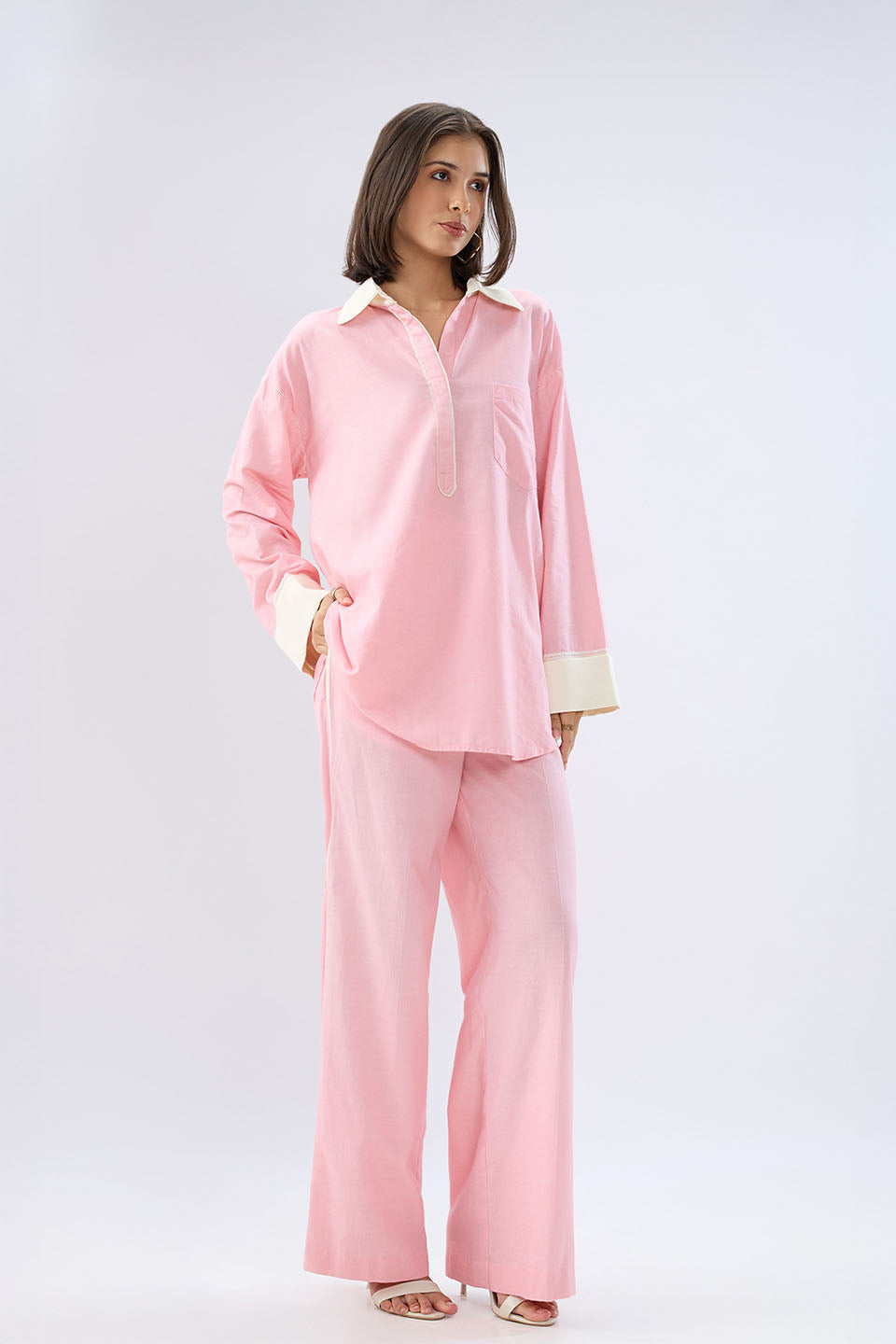 Pink Kurta shirt style co-ord set