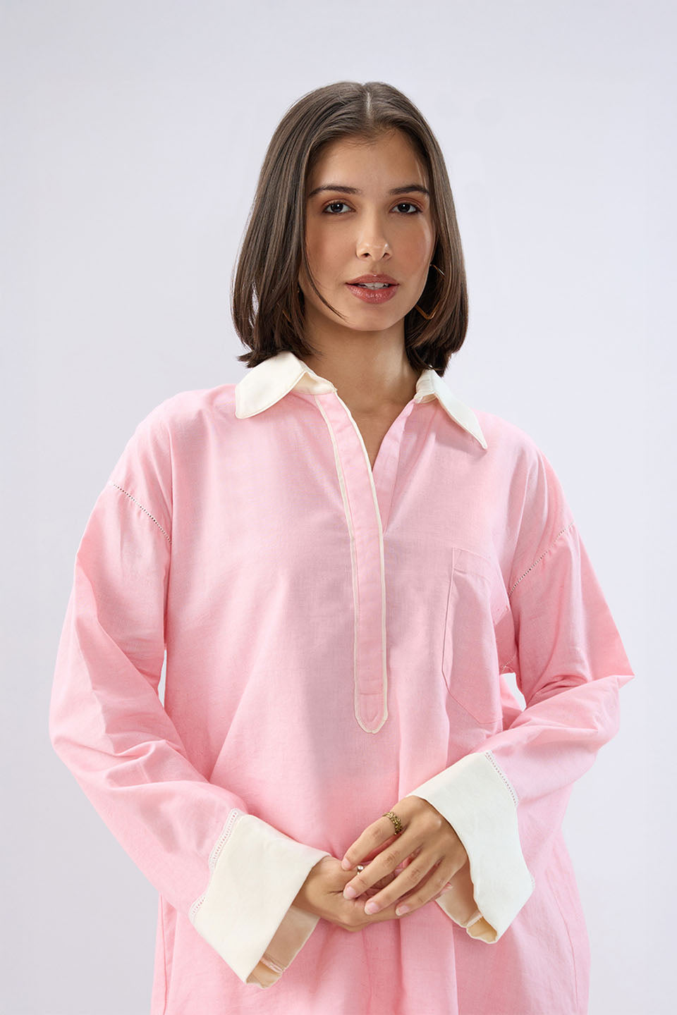 Pink Kurta shirt style co-ord set