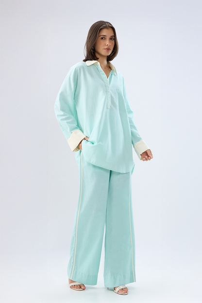 Blue Kurta shirt style co-ord set