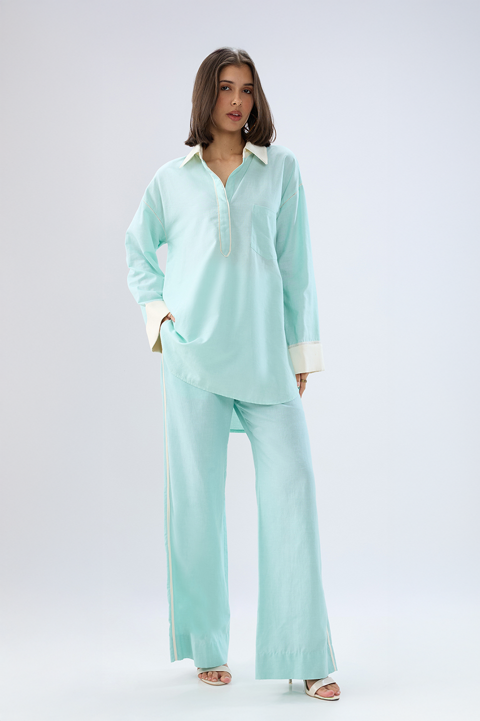 Blue Kurta shirt style co-ord set