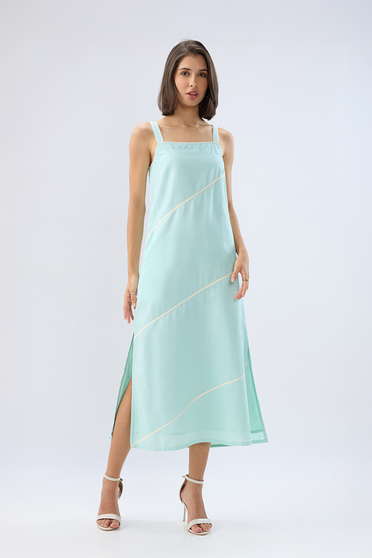 Blue Square neck sleeveless column dress