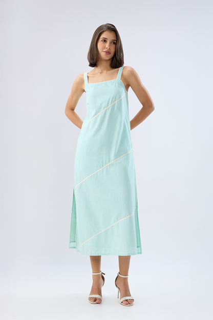 Blue Square neck sleeveless column dress
