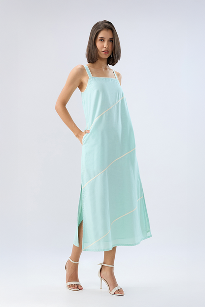 Blue Square neck sleeveless column dress