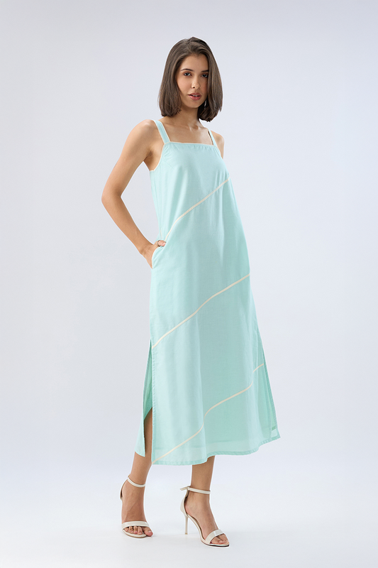 Blue Square neck sleeveless column dress